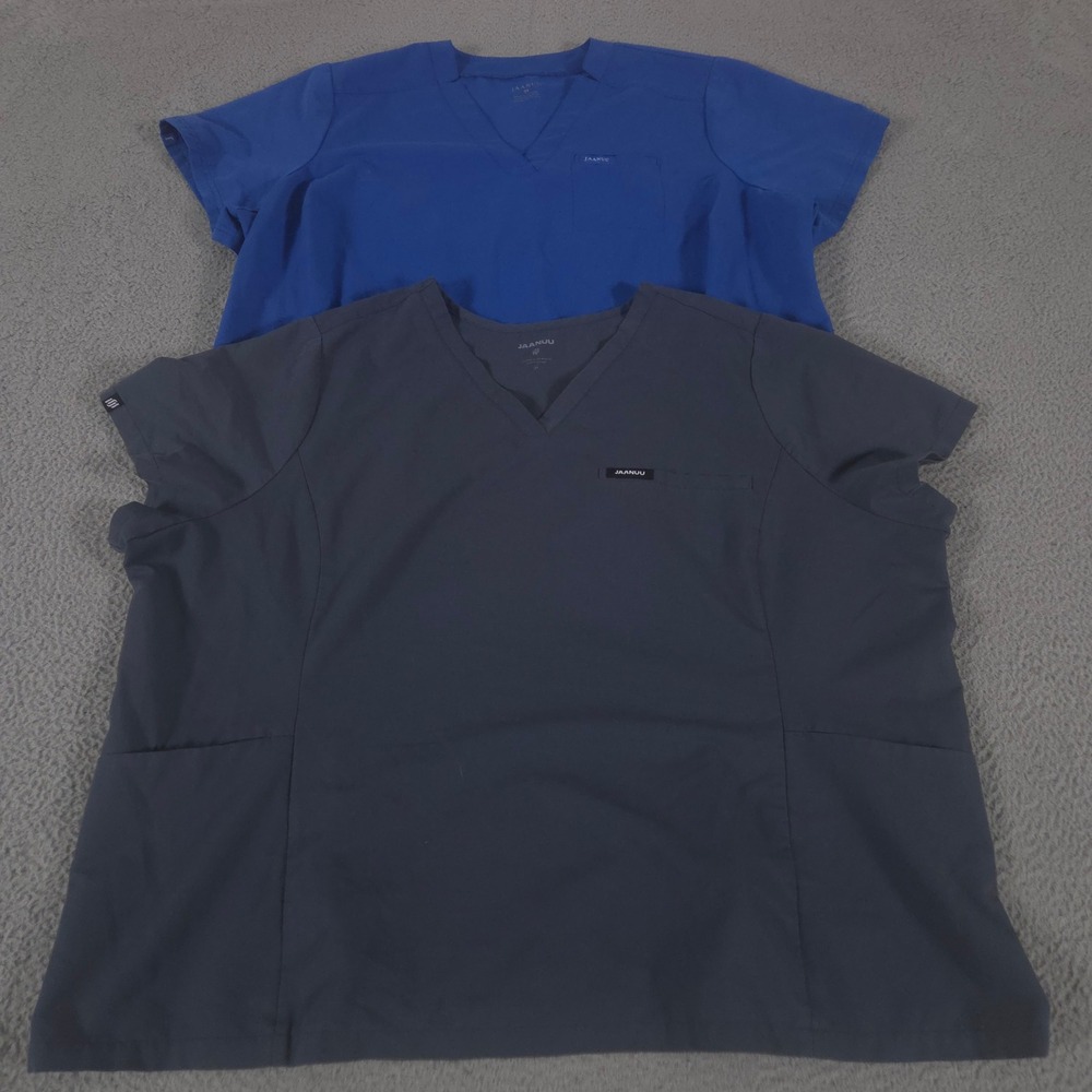 LOT OF 2 Jaanuu Scrub Top Womens 3XL Multi Magna 3-Pocket V-Neck Stretch Medical